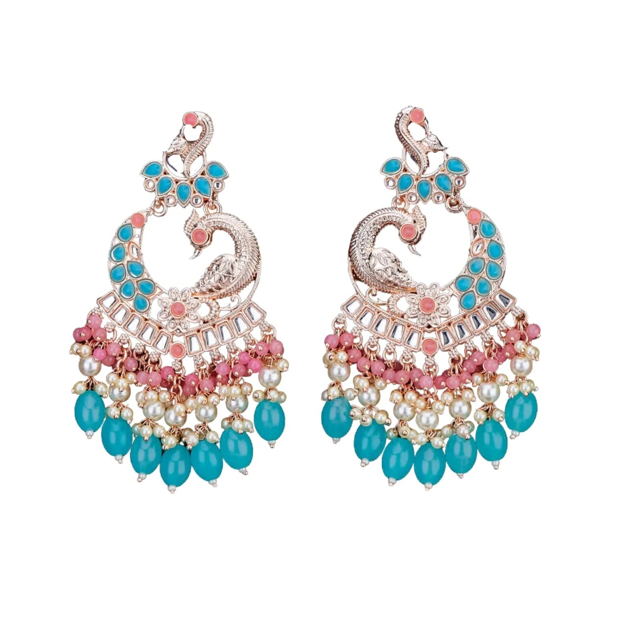 Oversized / Big Indian Jhumka Earrings for Women - Indian Peacock Earrings Ethnic Chandbali Jhumki Kundan & Faux Pearl Beaded Bollywood Style Dangle Earring